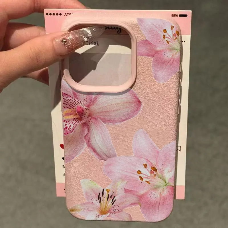 الوردي زنبق ليتشي الملمس قضية الهاتف لسامسونج غالاكسي S25 الترا S24 زائد S23 FE S22 S21 A56 A36 A25 A24 A54 A53 A55 A52 A35