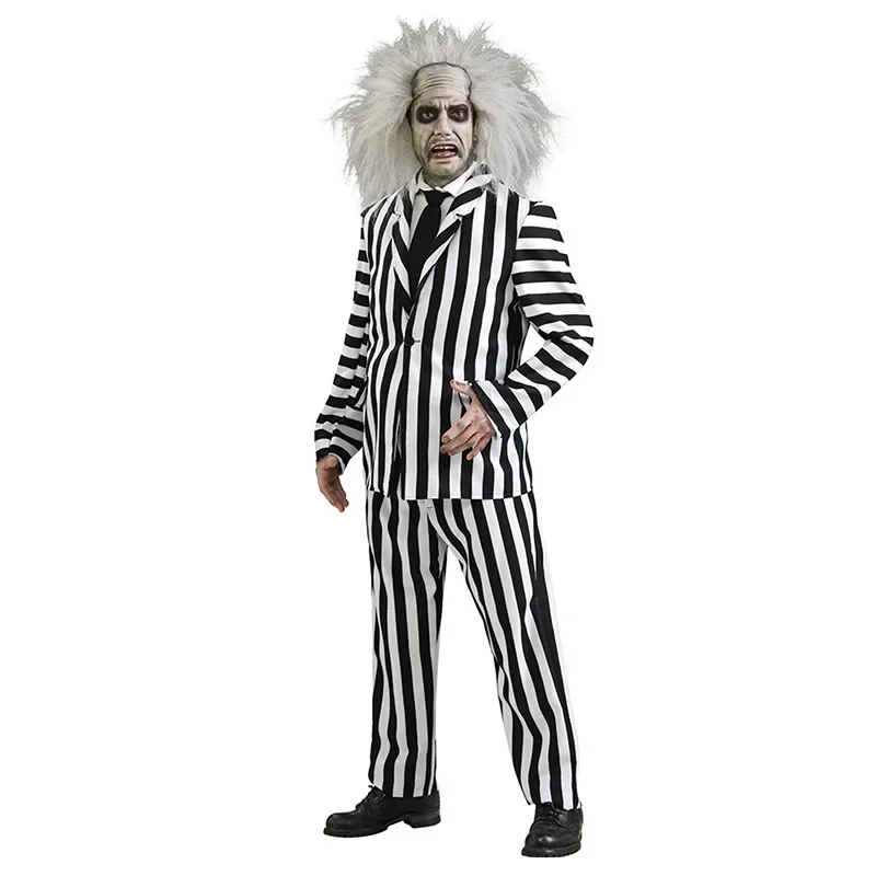 2024 New Halloween Adult Clothing Underworld Master Striped Cosplay Boys Set Performance Dress Classic Striped Two Piece Set