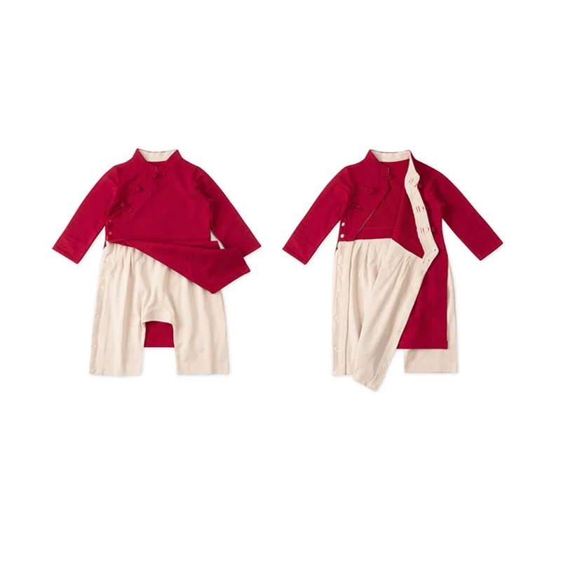 2024New Chinese Hanfu For Baby Kids Boys Chinese New Year Outfit Red Traditional Clothing Kung Fu Cotton Birthday Gift