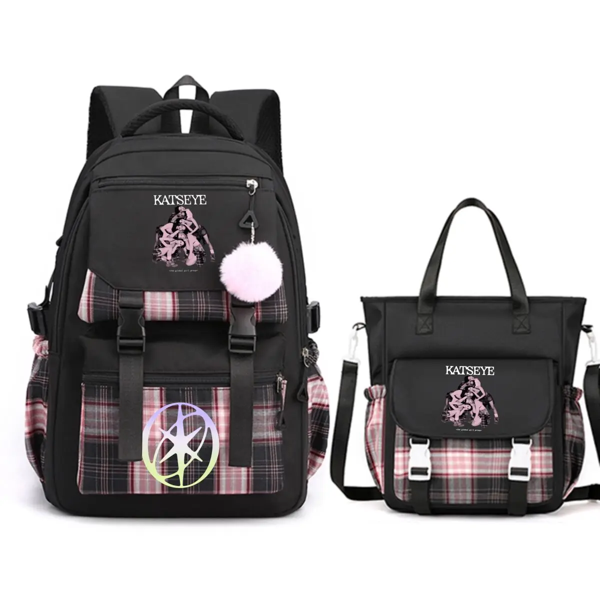 Katseye Kpop Idol Backpack for Women Y2K Korean Ulzzang Crossbody Shoulder Bag Student Girls Fashion 2pc Sets Bagpack