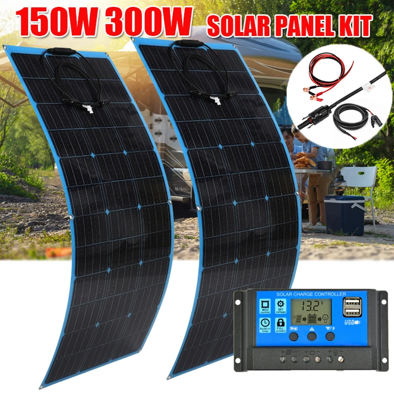 

150W 300W 18V Flexible Solar Panel Kit With 30A/60A Controller High Efficiency Solar Battery Charger System forHomeCar RV Camper