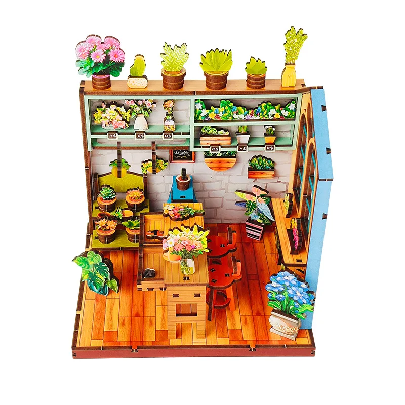 Kits de construcción en miniatura de madera DIY, tienda de flores, casas de muñecas de cabaña con muebles, casas de muñecas para amigos, regalos de cumpleaños
