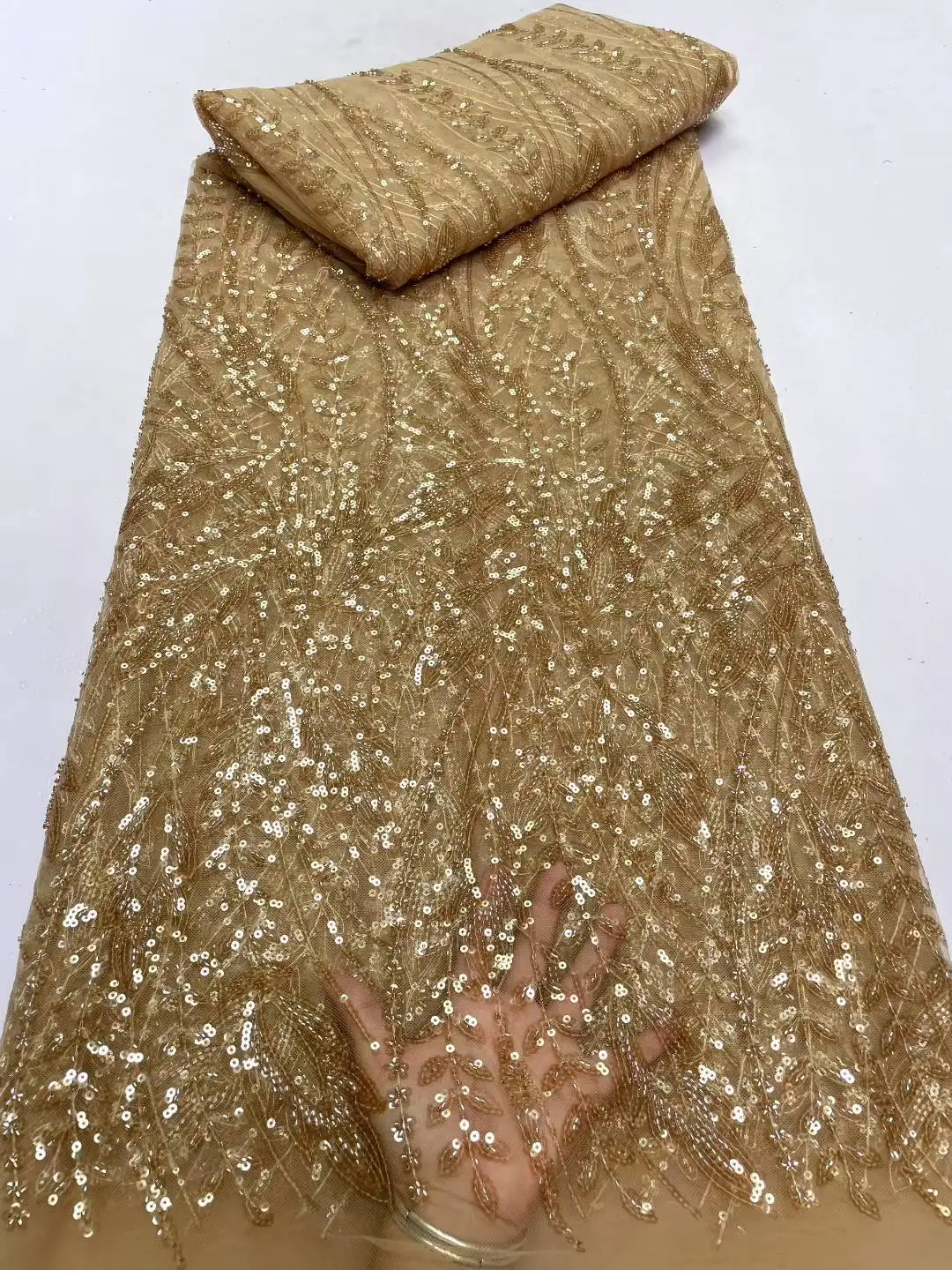 

Gold Lace Fabric Nigerian Fabric 5 yards African Groom Lace Fabric Fashion Nigerian Mesh Lace Fabric 2025 High Quality Dresses