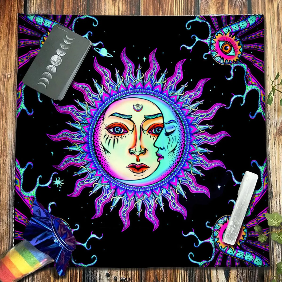 Shinning Sun Moon Altar Table Cloth Tarot Card Tablecloth Pagan Witchcraft Spiritual Pendulum Astrology Oracle Card Table Mat