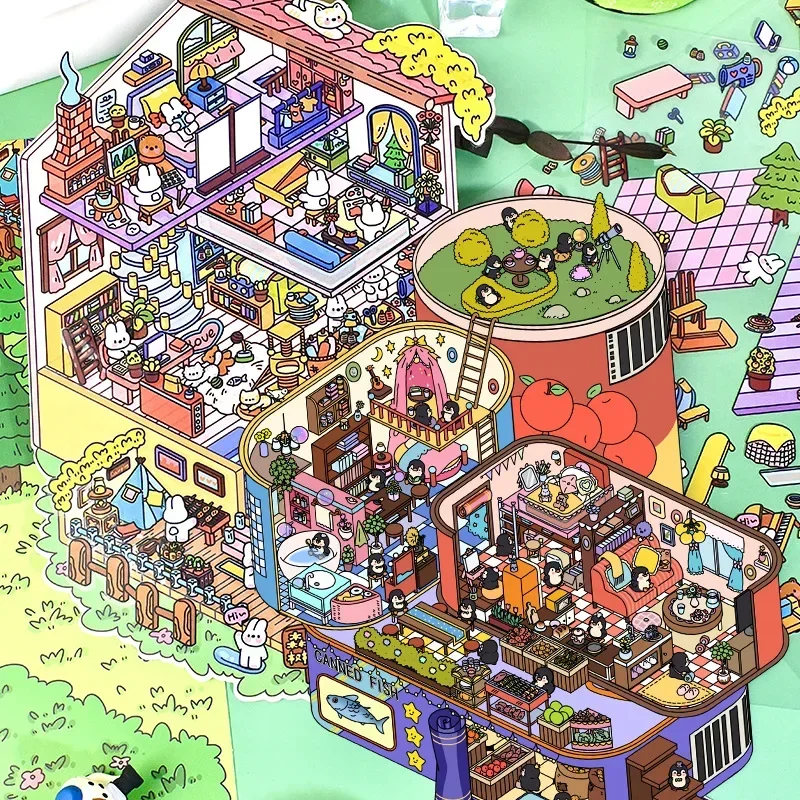 Лесной домик на дереве 3D миниатюрный Diy пейзаж сцена наклейки снятие стресса для взрослых и детей подарок на Новый год студенческие канцелярские принадлежности плакаты