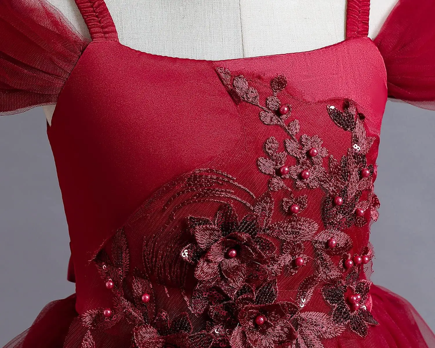 플라워 걸 드레스, 레이스 아플리케 쉬폰 볼 드레스, 고급스러운 공주 생일 파티 긴 이브닝 드레스, 여아 성찬식 드레스