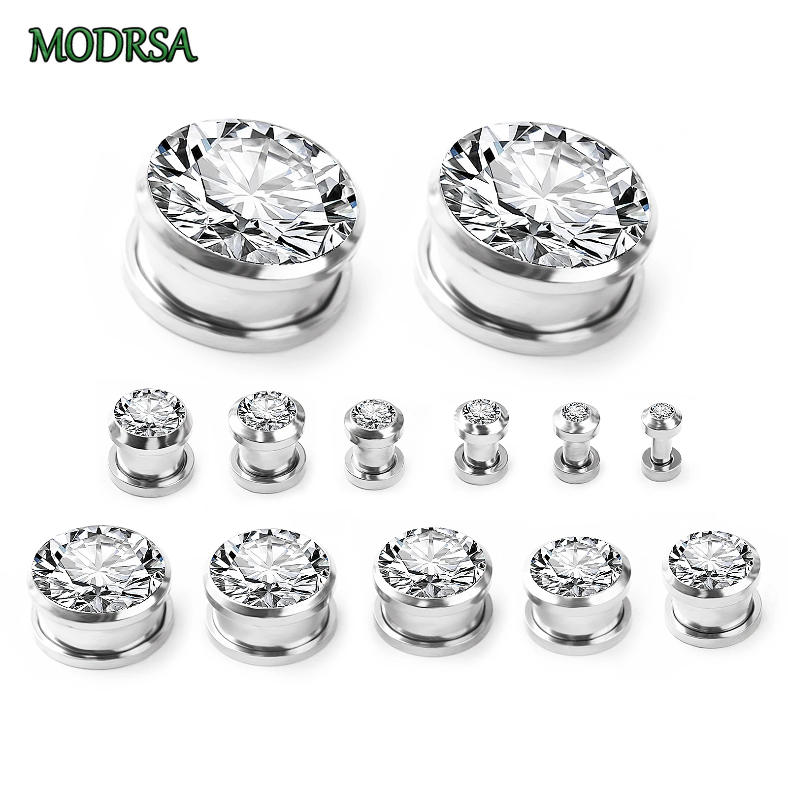 MODRSA 1PC Stainless Steel Geometric Circular Ear Expander Ultra Sparkling Zircon Earrings Body Piercing Jewelry for Women