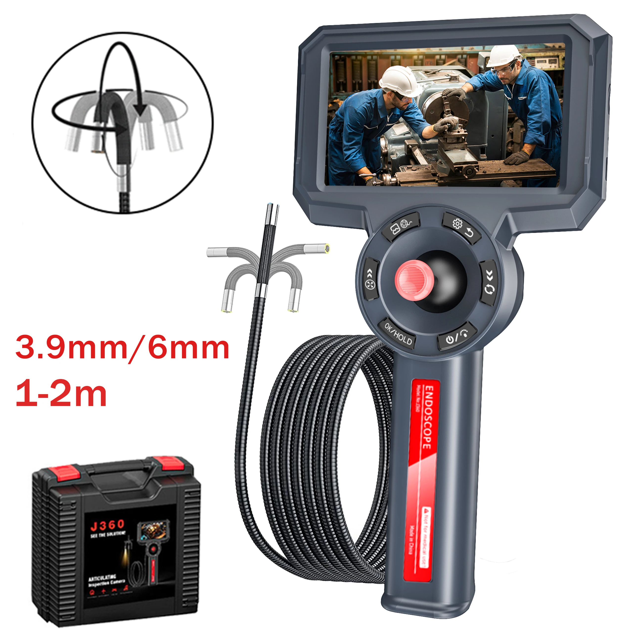 Industrielles Endoskop mit 4-Wege-Lenkung, HD-Bildschirm, Auto-Rohr- und Kanalinspektionskamera, 3,9mm/6mm für Technische Anwendungen