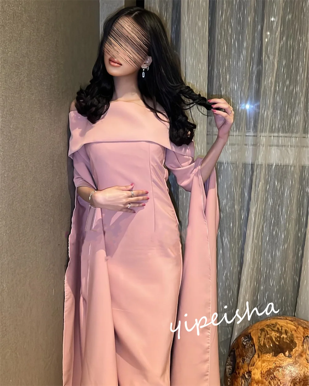 Baljurk Saudi-Arabië Prom Jersey Ruches Formele Avond A-Line Off-The-Shoulder Op Maat Gemaakte Gelegenheidsjurk Lange Jurken