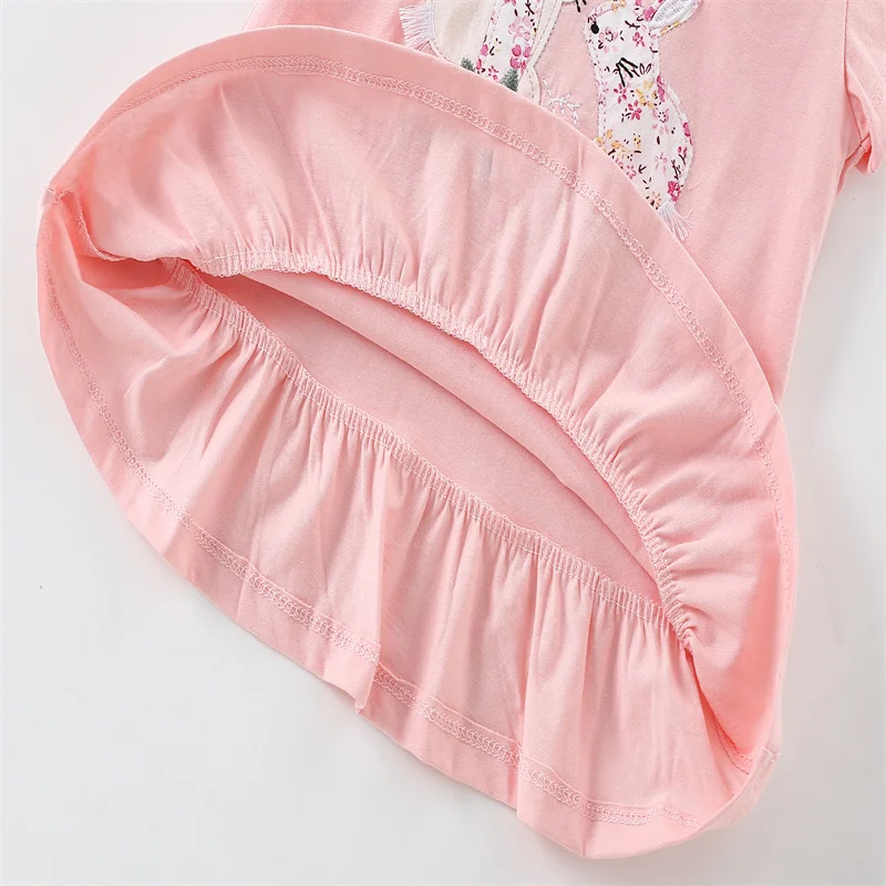 Jumping Meters 3-8T New Arrival Bunny Embroidery Hot Selling Cotton Summer Girls Tshirts Baby Clothes Children\'s Tees Tops