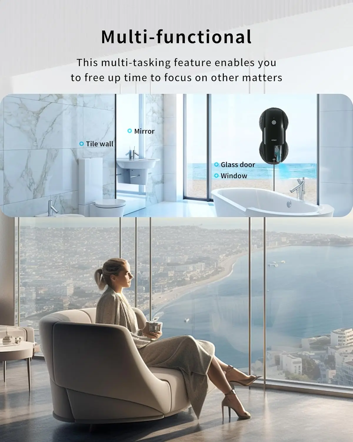 T9Pro Window Cleaning Robot - 3800PA, Ultrasonic Water Spray, AI Path Planning, AI Edge Detection Window Cleaner Robotic Vacuums