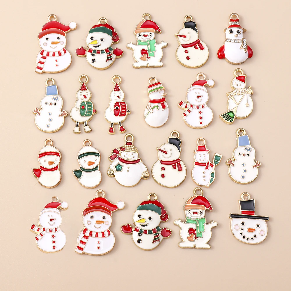 20 шт., микс, милые эмалированные рождественские подвески в виде снеговика, подвески для изготовления ювелирных изделий, новогодние серьги, шейные изделия, аксессуары для рукоделия