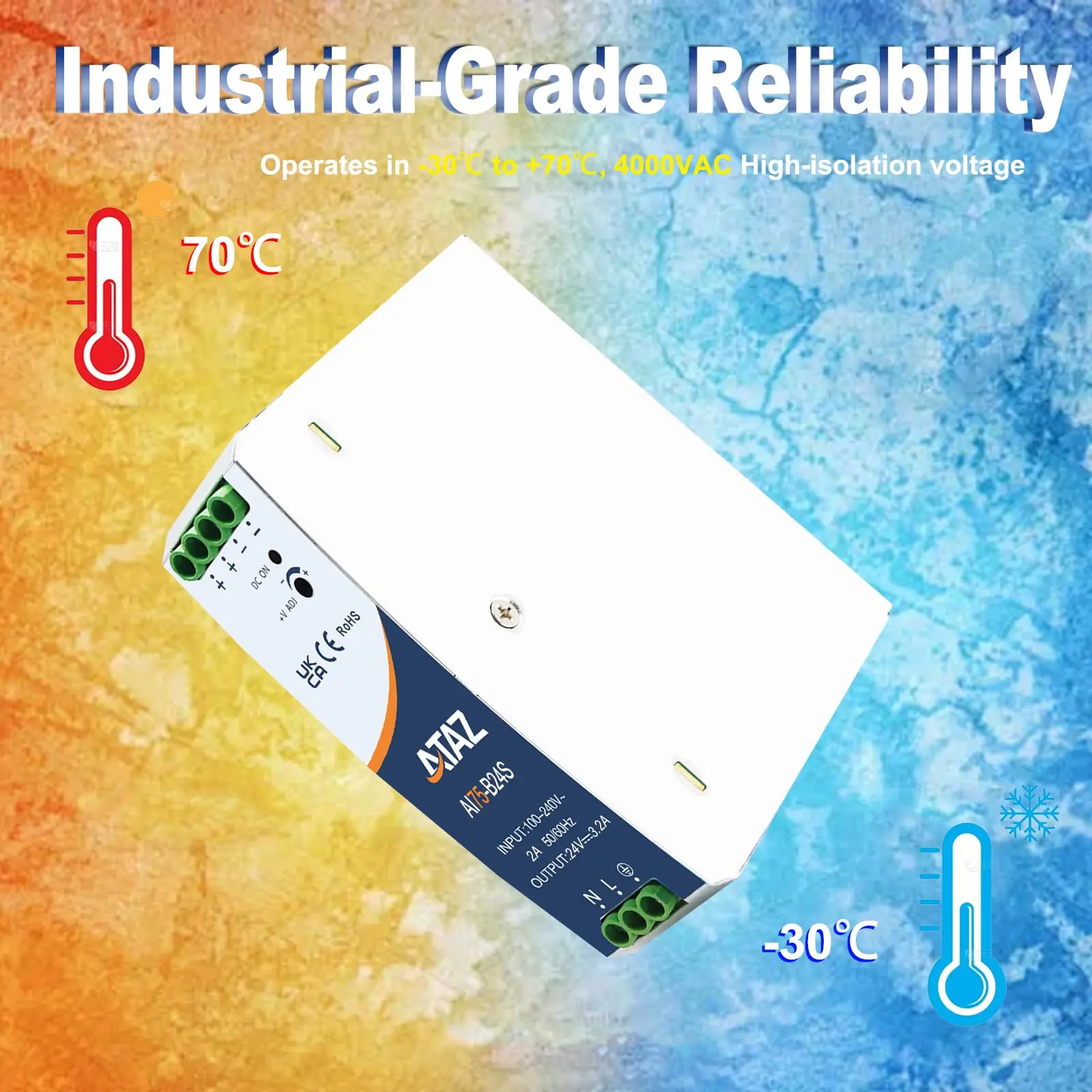 

75W/120W DIN Rail Power Supply 24V 3.2A / 48V 2.5A AC/DC with DC OK & Active PFC (120W)