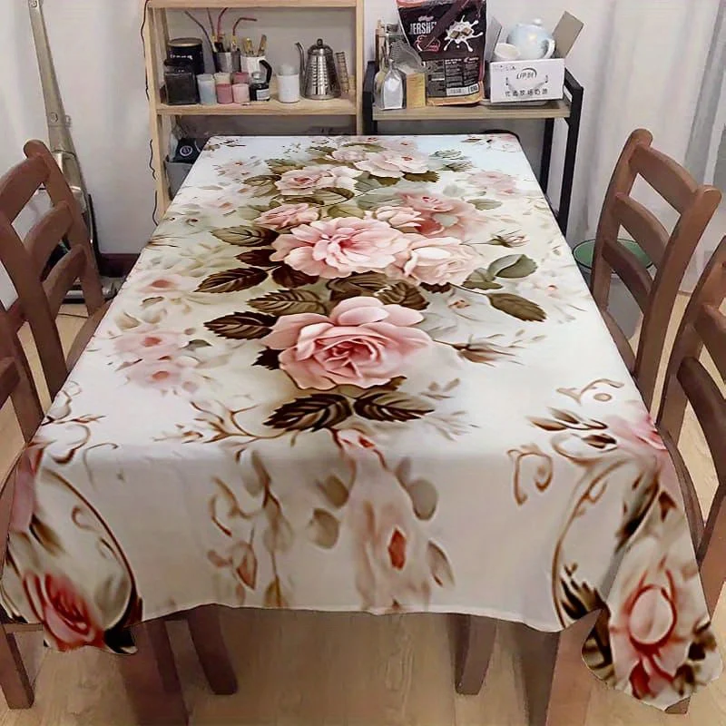 Elegant Floral Print Waterproof Tablecloth for Dining Room Home Decor Table Cover Linen Napkin