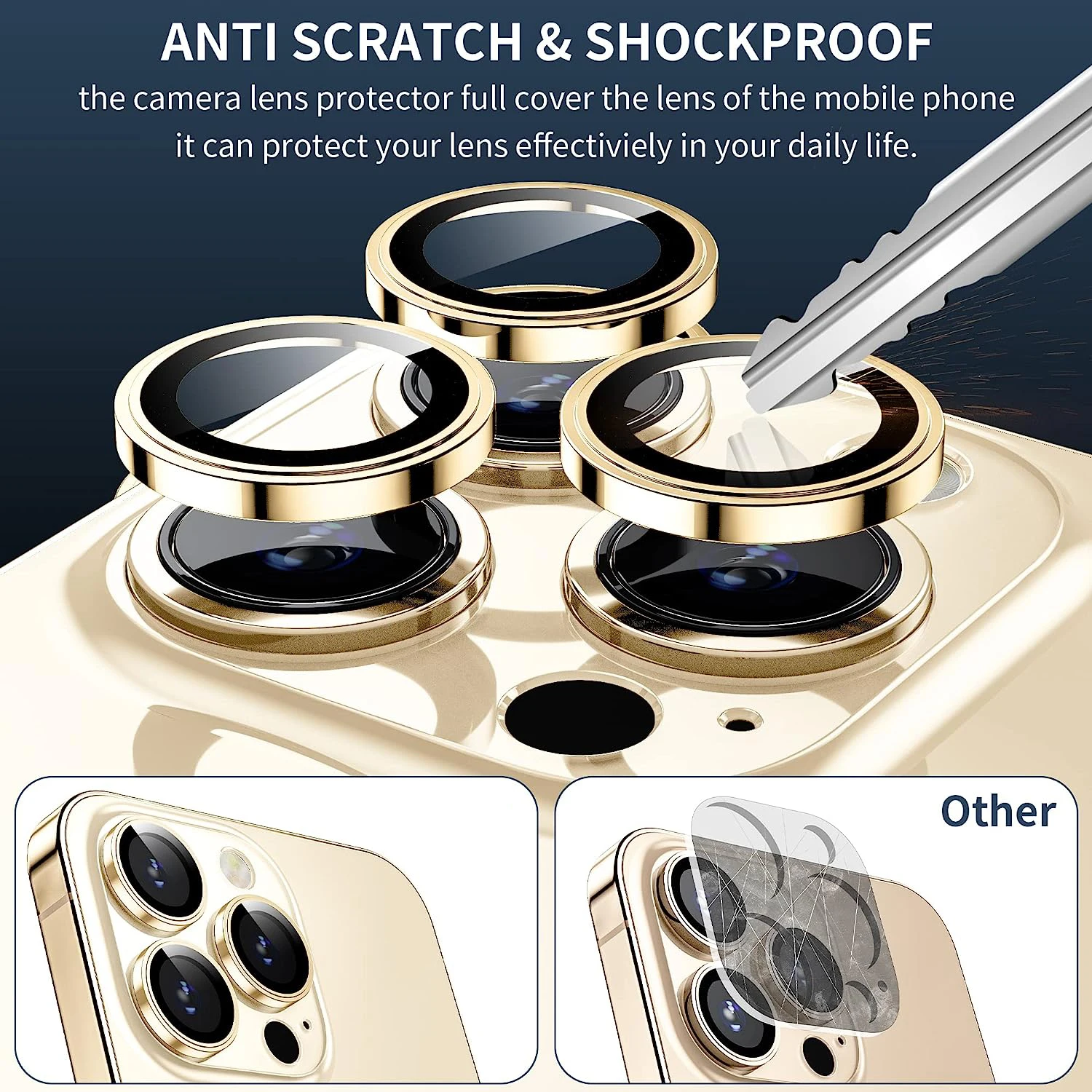 Original Gold Yellow Camera Lens Protector For iPhone 15 Plus 15 Pro Max 13 14Pro 13mini 12ProMax Glass Protection Protect Film