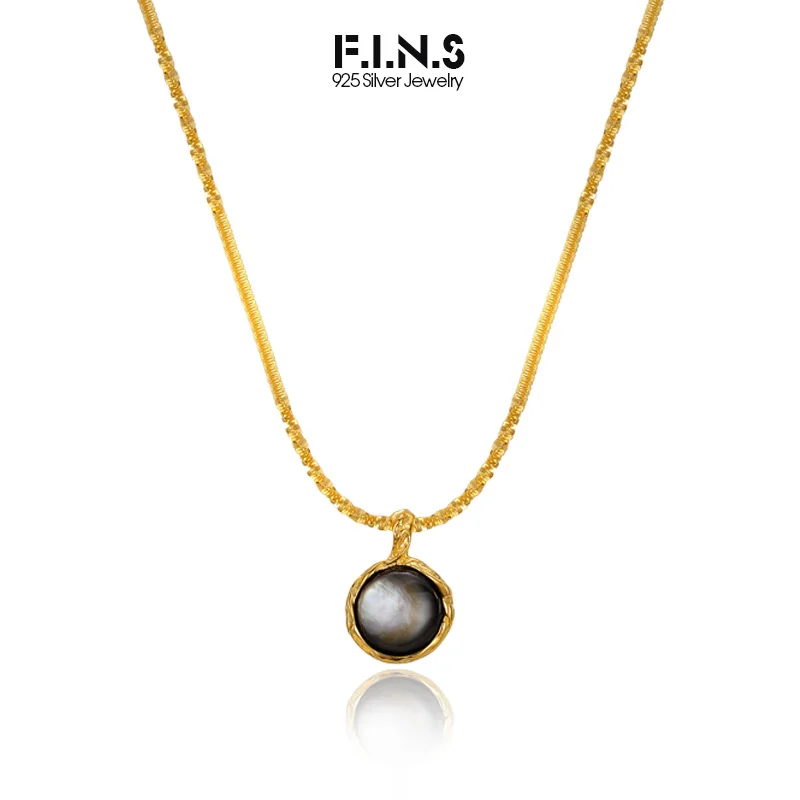 F.I.N.S Korean S925 Sterling Silver Round Gradient Shell Pendant Necklace Twist Cauliflower Gold Clavicle Sweater Chain Jewelry