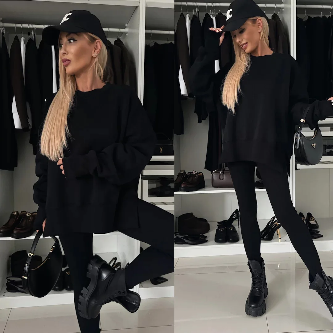 Spring Summer 2027 New Shirt Casual Loose-fitting Sweater Tight Pants 2 Piece Suit Sets for Women 2 Pieces Trousers Sets