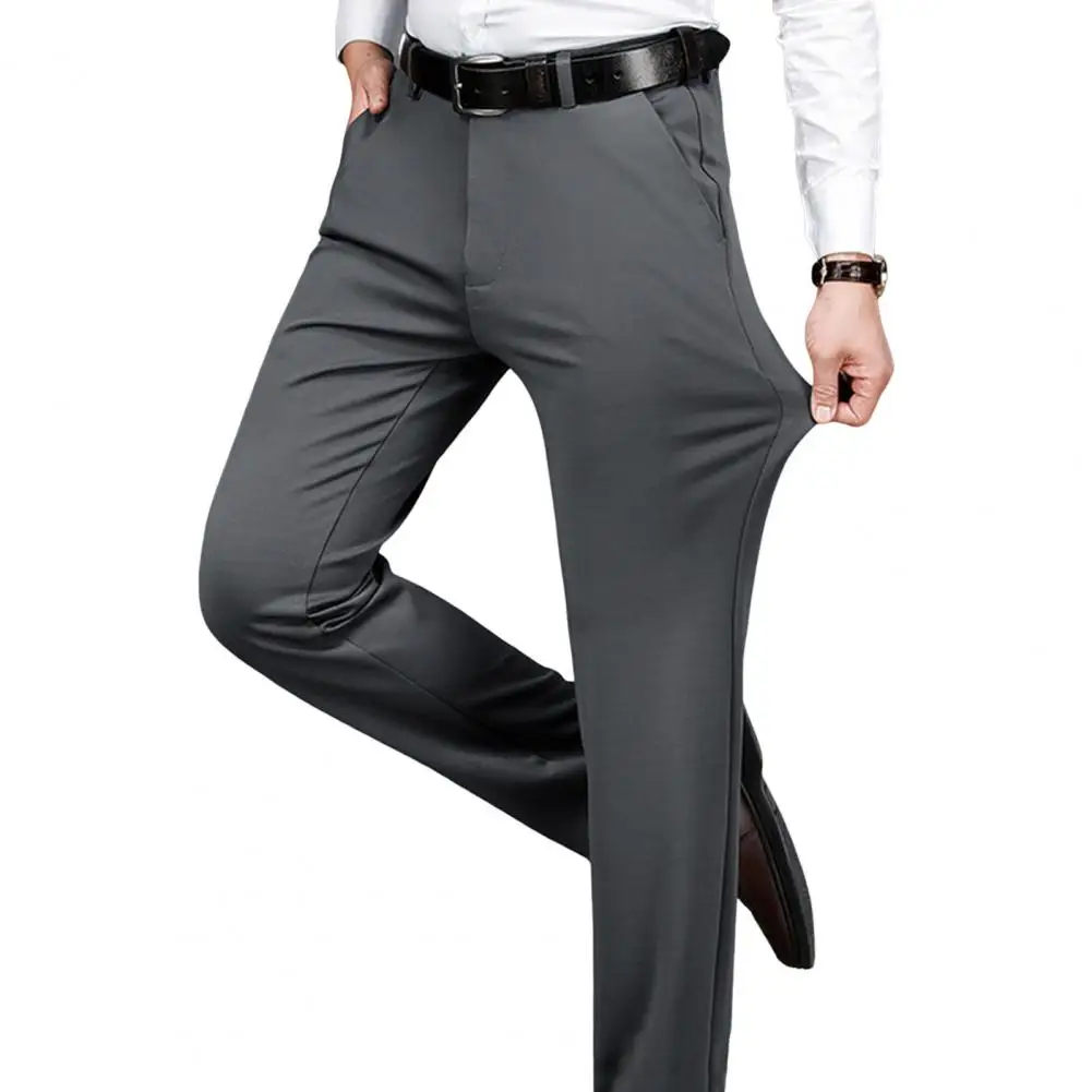Breathable Men Business Pants Men's Non-iron Elastic Suit Pants Wrinkle Resistant Business Trousers for Office Formal Wear Thin