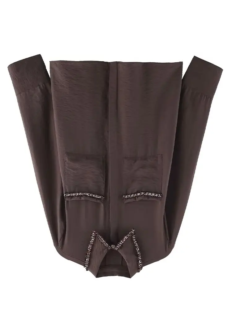 

HH Woman Fashion Long Sleeves Single-breasted Lapel Trimmings Texture Shirt Autumn Female Slim Fit Loose Leisure Solid Blouse