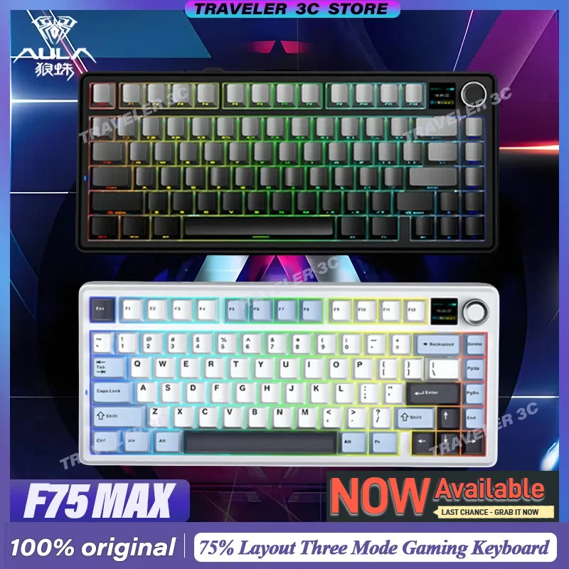 

New Release AULA F75 MAX Wireless Mechanical Keyboard with TFT Screen Knob 75% Layout Three Mode E-sports Gaming Keyboard Gift