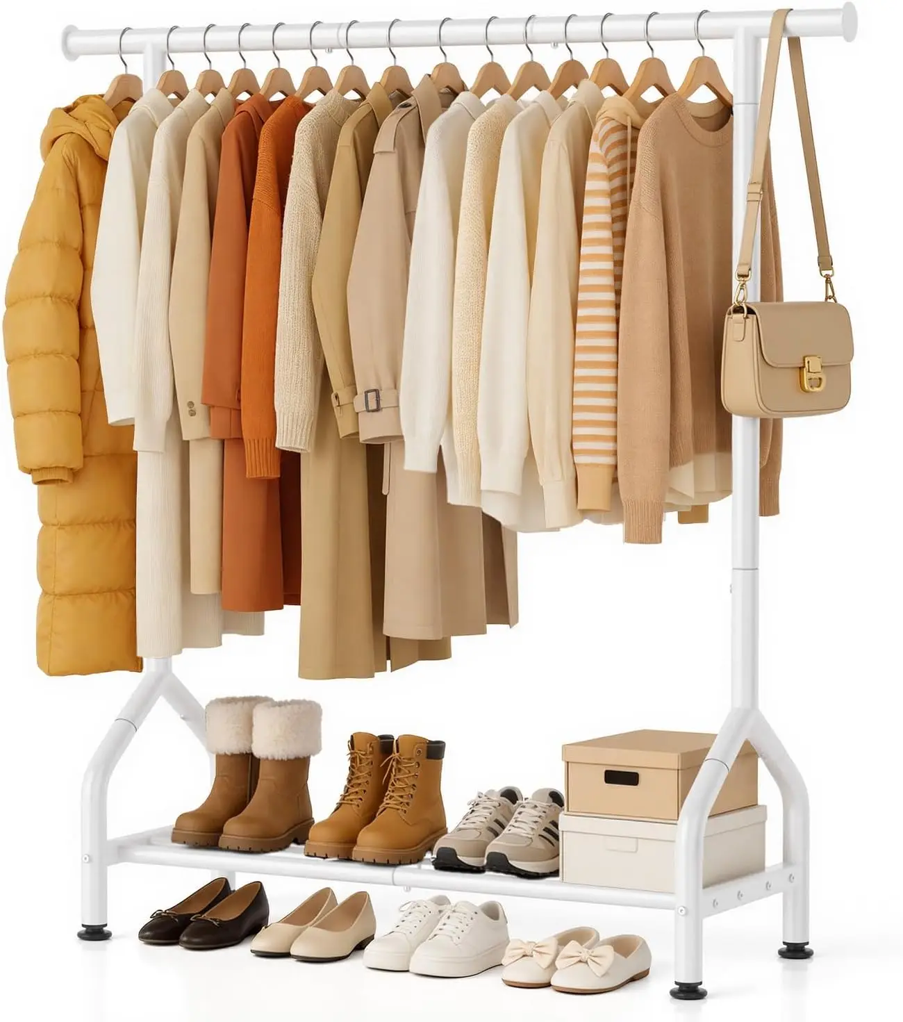 

Sturdy Clothing Rack with Shelf, Metal Garment Rack with Leveling Feet for Hanging Clothes, Freestanding Clothes Rack for Bed
