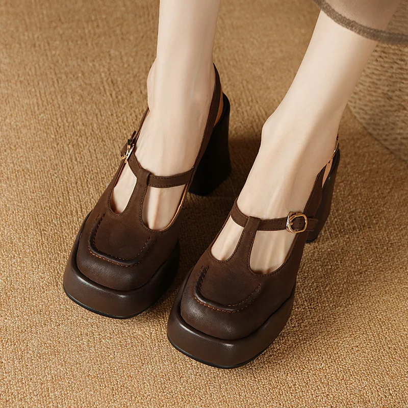 TOTOMELA New Back Strap Sheepskin Sandals Woman Buckle Thick High Heels Platform Sandals Retro Slingbacks Summer Shoes