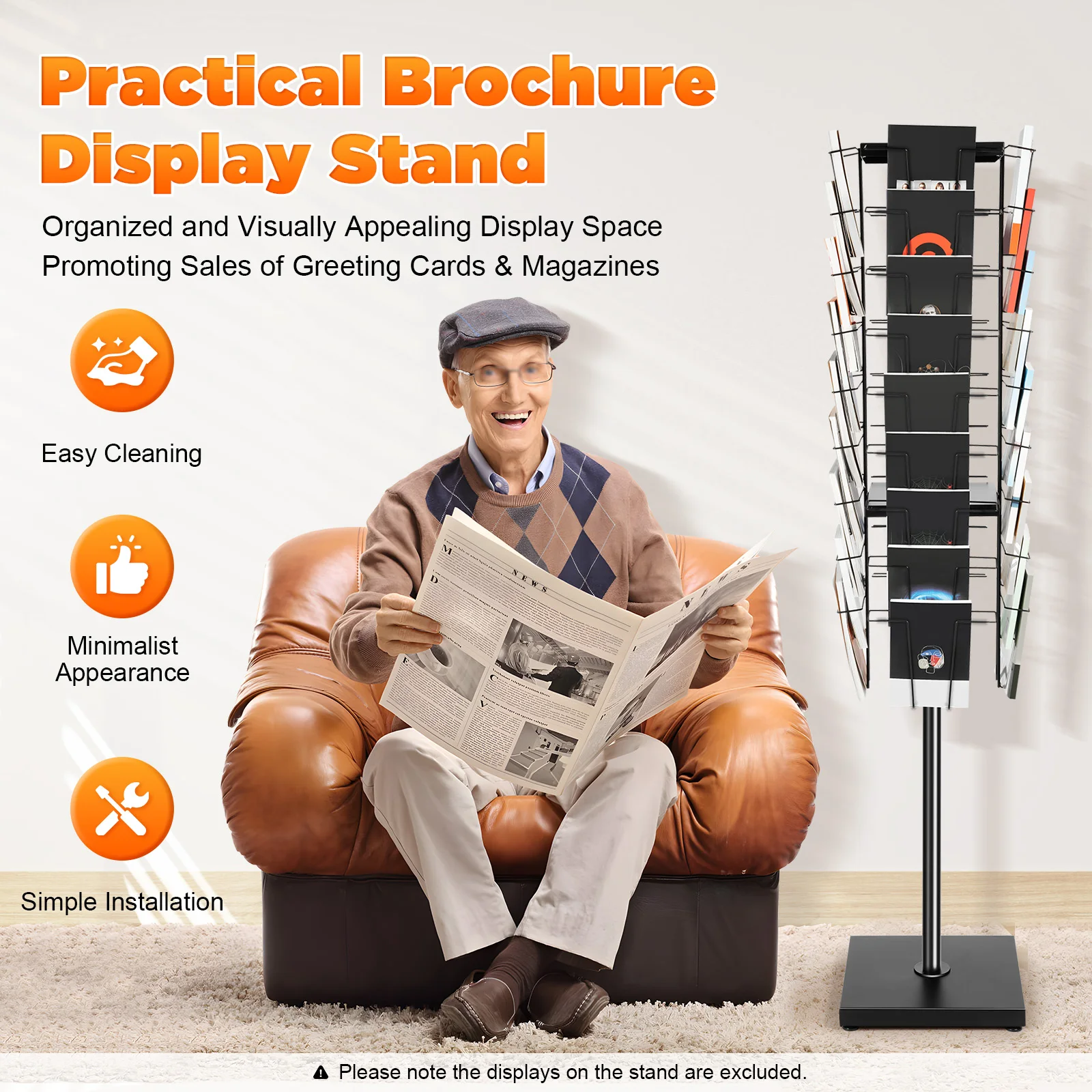 

36 Pockets Magazine News Rack Office Display Rack Organizer Stand 360 Degrees Metal Rotating Brochure Stand