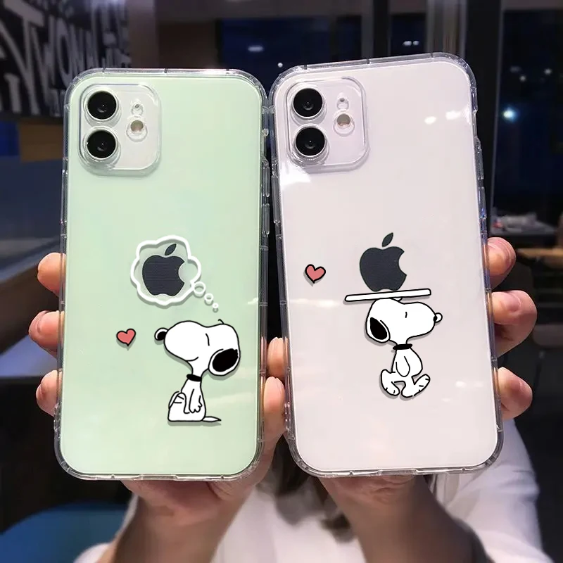 S-Snoopy Cute Cartoon Transparent Phone Case For iPhone 16 15 13 12 11 Pro Max Xr Xs Max 14 Plus 8 Plus Case Cute Soft Cover Y2k