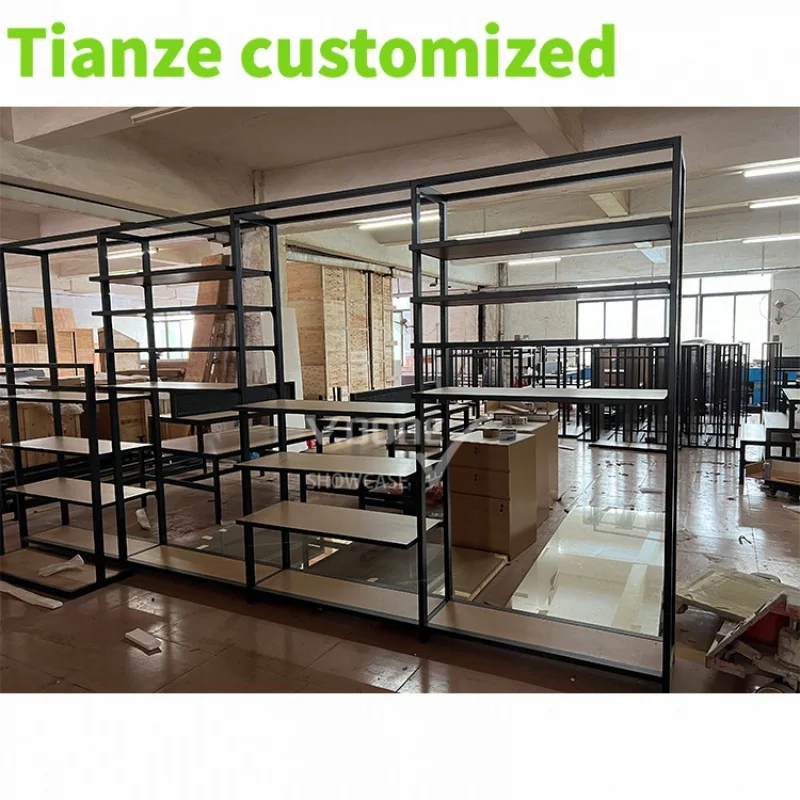 Customized-High End Golden Shopping Mall Clothes Shop Clothing Display Racks Bags Store Interior Design