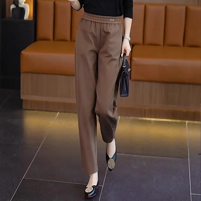 Spring and Autumn Women's Solid Colors Elastic Slim Classic Halun Pants High Waist All-match Pleated Fashion Casual Trousers