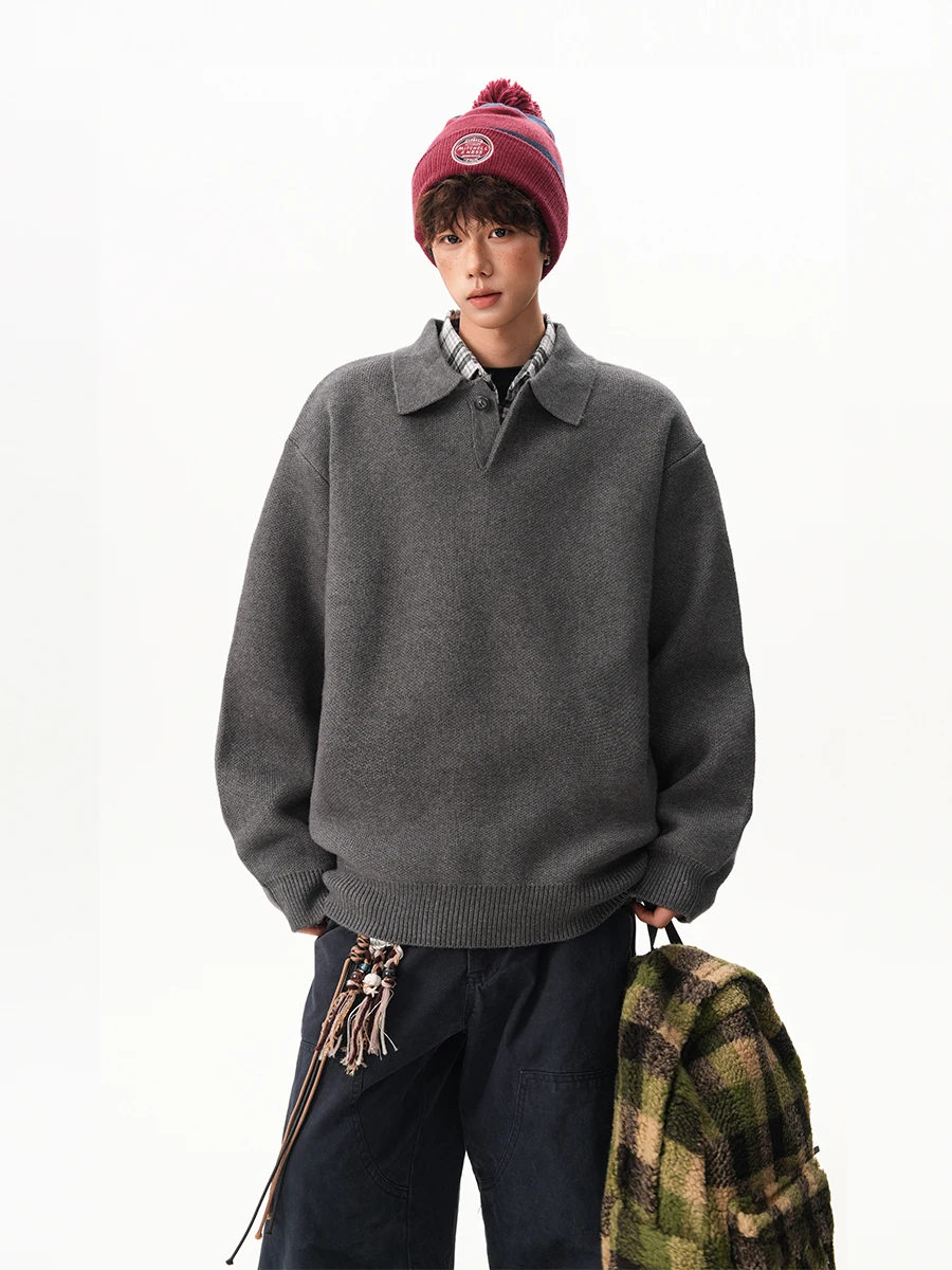 

Thiened Collar Men's Knitted Sweater Loose Fit Autumn Winter New Sle Knitwear Coat Versatile High-End Feeling Casual...