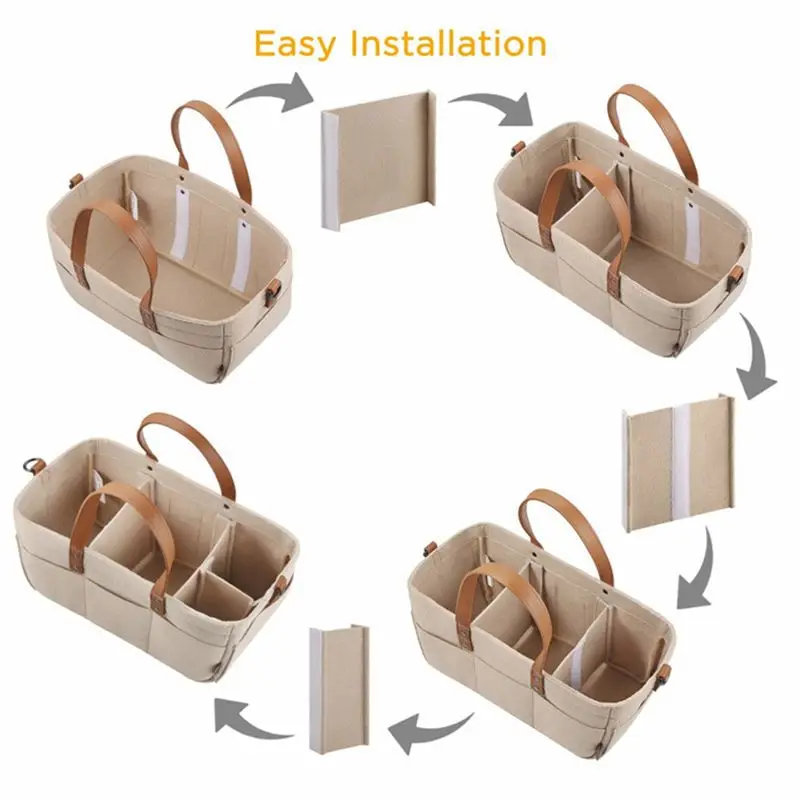 X18A-2X Baby Felt Storage Nursery Organizer Basket Infant Diaper Bag With Handle Caddy Changing Nappy Kids Storage Carrier A