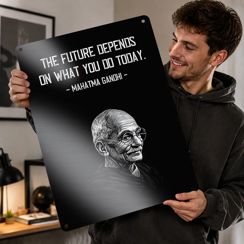 Mahatma Gandhi Textured Posters Personalized Aluminum Metal Sign Intellectual Legacy Tribute Wall Art For Study And History Fans