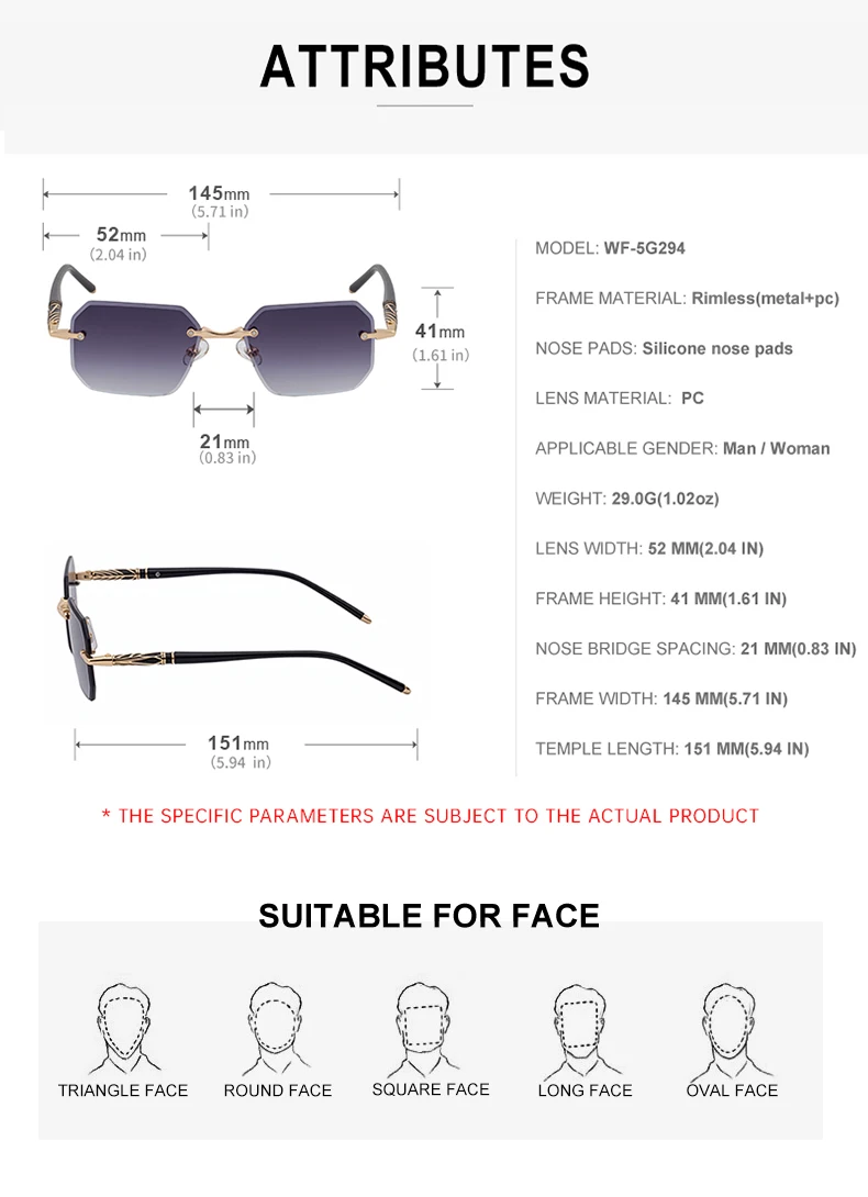 Quadratische randlose Punk-Sonnenbrille für Herren 2026 – Luxusmarke, trendige UV400-Fahrerbrille, polygonale rahmenlose Sonnenbrille für Männer – Detail 13