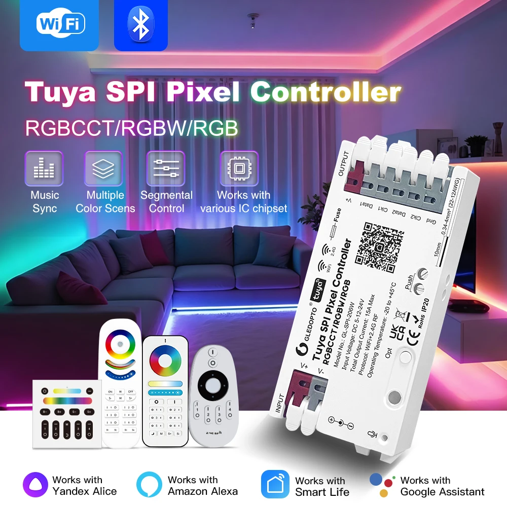 

Tuya WiFi SPI Pixel LED Controller RGB Music Sync Works with Alexa Google Assistant Smart Life App Voice Control