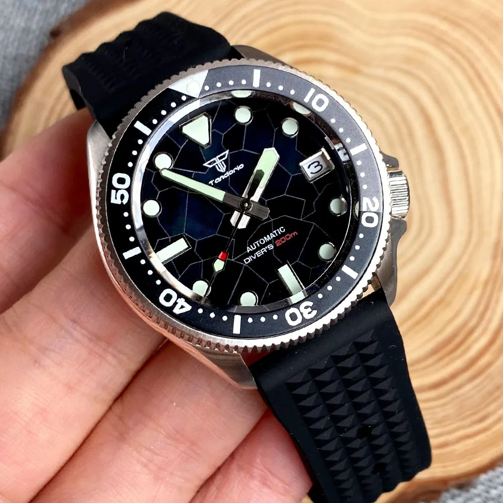 Tandorio MOP Dial 20bar impermeabile Dive orologio meccanico da uomo 37mm orologio da polso in acciaio NH35 3.8 Crown Small Sport Watch Reloj