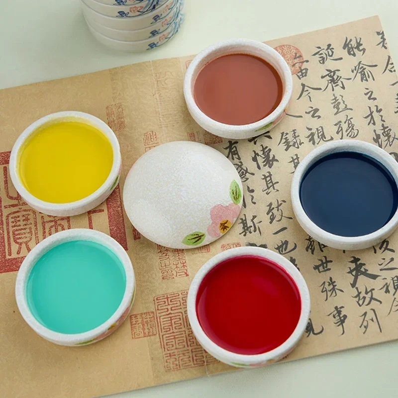 Ceramic Pallets Watercolor Paint Palette Five Layers with Cover Practical Art Oil Painting Tray Pigment Disc Colour Mixing Tray