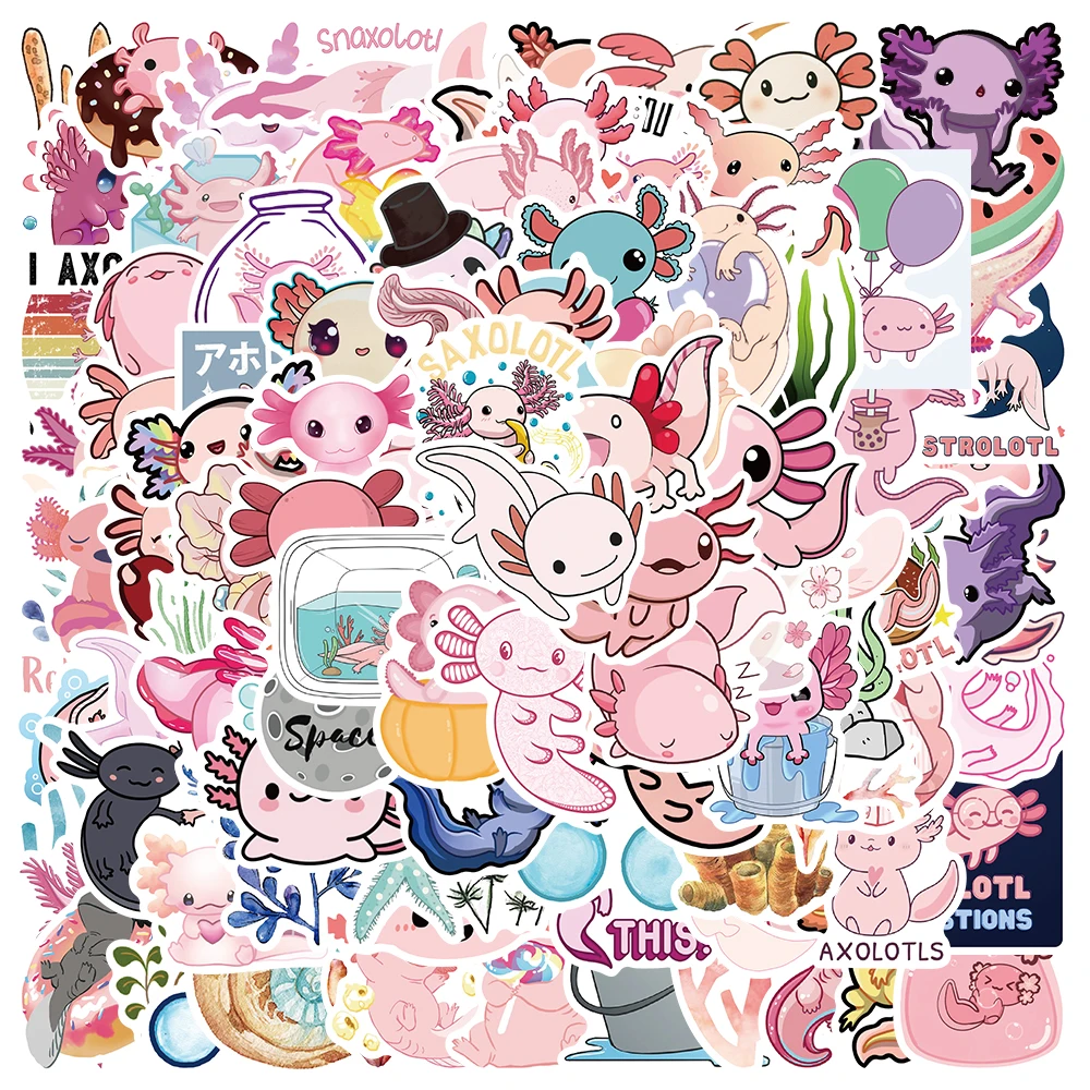 Bonito Anime Axolotl Cartoon Adesivos, DIY, Laptop, Guitarra, Bagagem, Telefone, Carros, Bicicleta, Capacete, Graffiti Etiqueta, Kid Brinquedos, 50 Pcs, 100Pcs