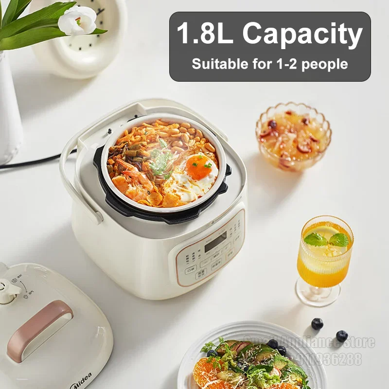 Midea 1.8L Electric Pressure Cooker Mini Household Rice Cooker Portable Kitchen Appliance For Stew 70kPa Fast Cooking