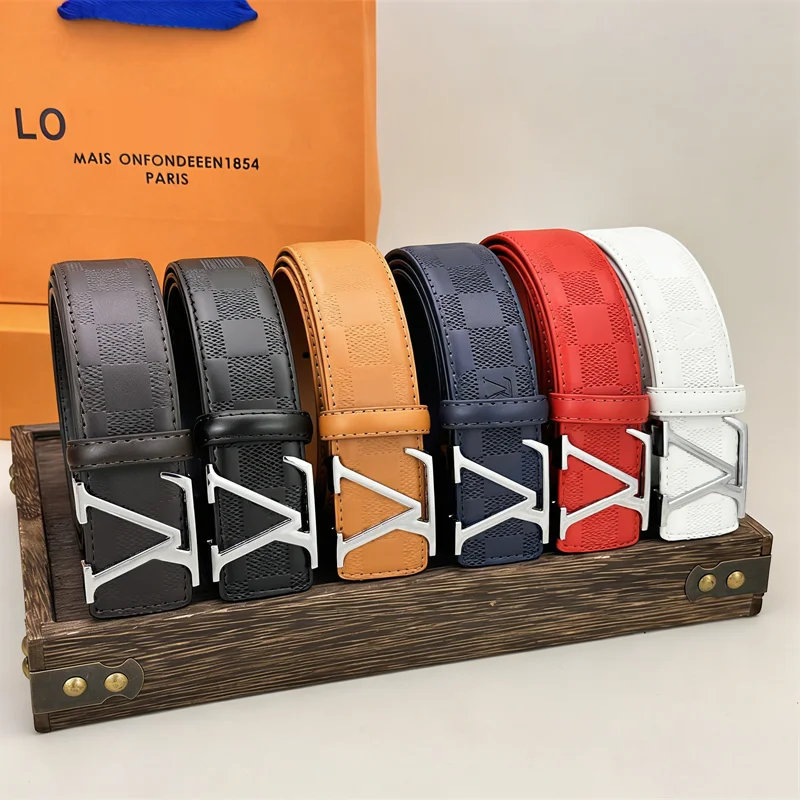 

French-style Premium Casual Belt, Checkered Women's Belt, Men's Business Smooth Buckle Belt, Retro Couple's Belt