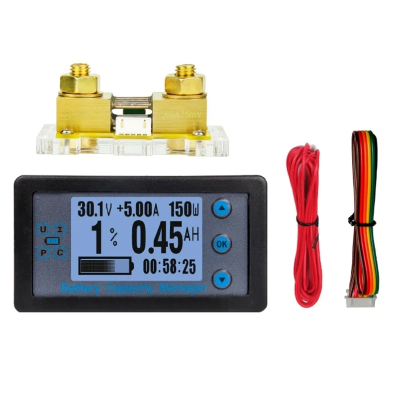 Tester batteria 100A/200A/300A/500A Misuratore energia tensione corrente con shunt cavo collegamento Multimetro Drosphip