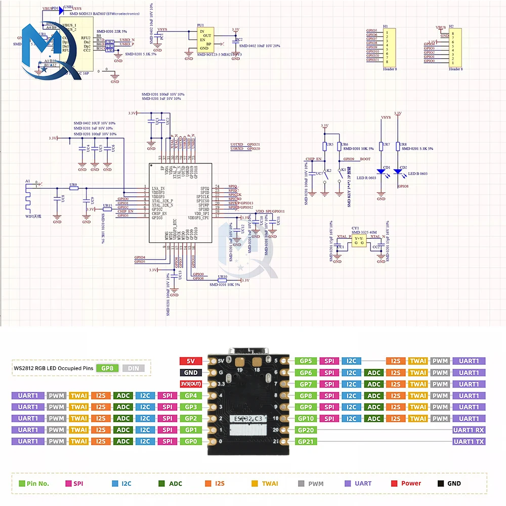 ESP32-C3 مجلس التنمية Supermini مجلس التنمية Esp32 واي فاي بلوتوث مجلس التنمية يدعم Ipex 1st الجيل النمل