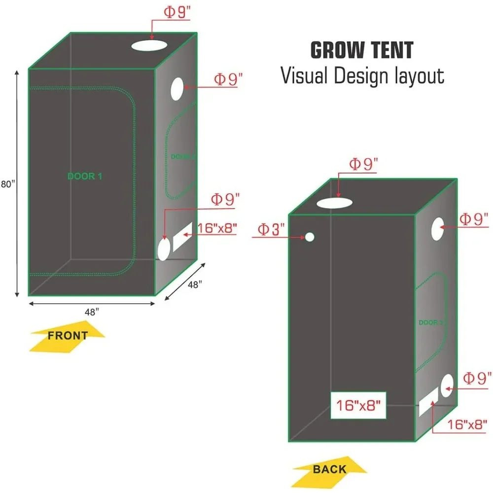 48'' Grow Tent Complete Kit with 1200W LED Spectrum Grow Light Strips, Air Carbon Filter Ventilation System, Indoor Grow Tent