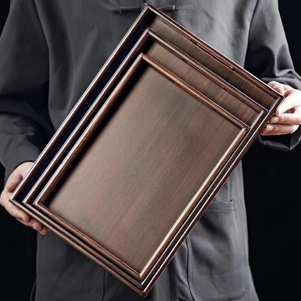 Wooden Food Tray Solid Wood Serving Tray With Handle Rectangular Wooden Dinner Bread Fruit Food Plate