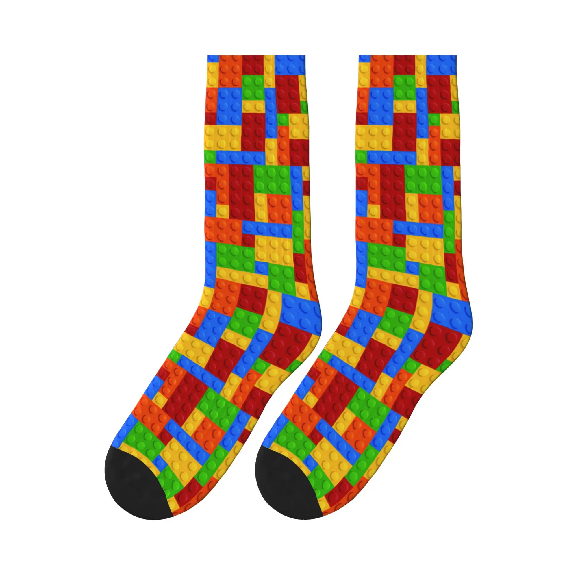 Classic Primary Color Building Blocks Print Socks Design Stockings Non Skid Men Socks Breathable Winter Trendy Outdoor Socks