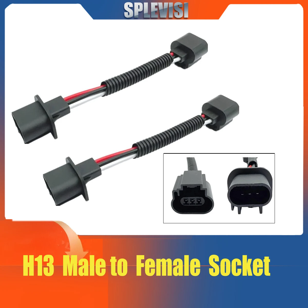 

2Pcs H13 9008 Male to Female Headlight Bulb Socket Adapter Connector Wiring Harness Extension Light Fog Use