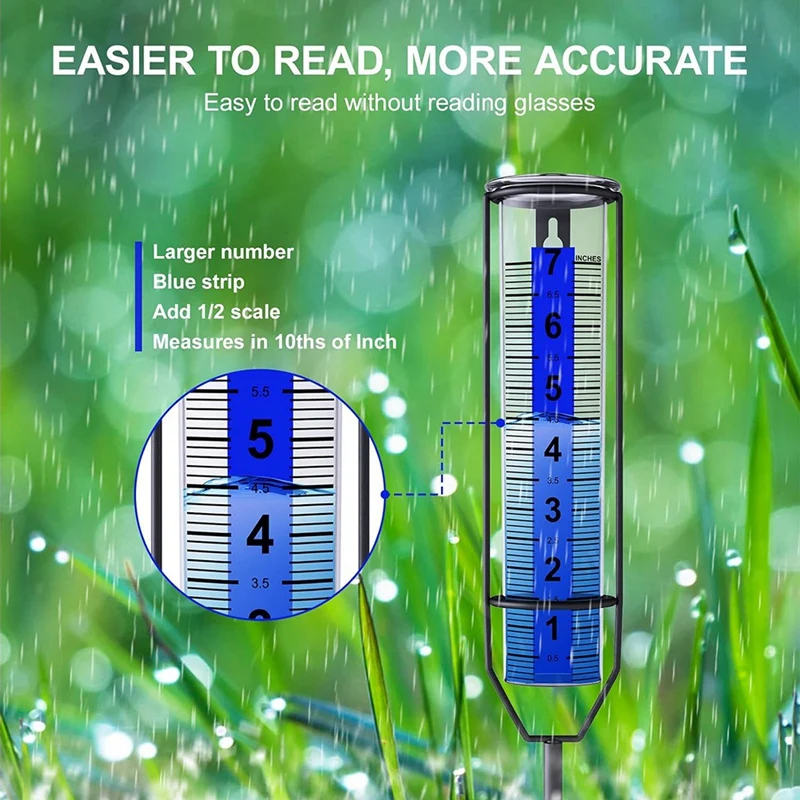 Upgraded Rain Gauge, Freeze Proof Rain Gauge Outdoor Best Rated, Large Clear Numbers Rain Gauges For Yards With Stake Durable