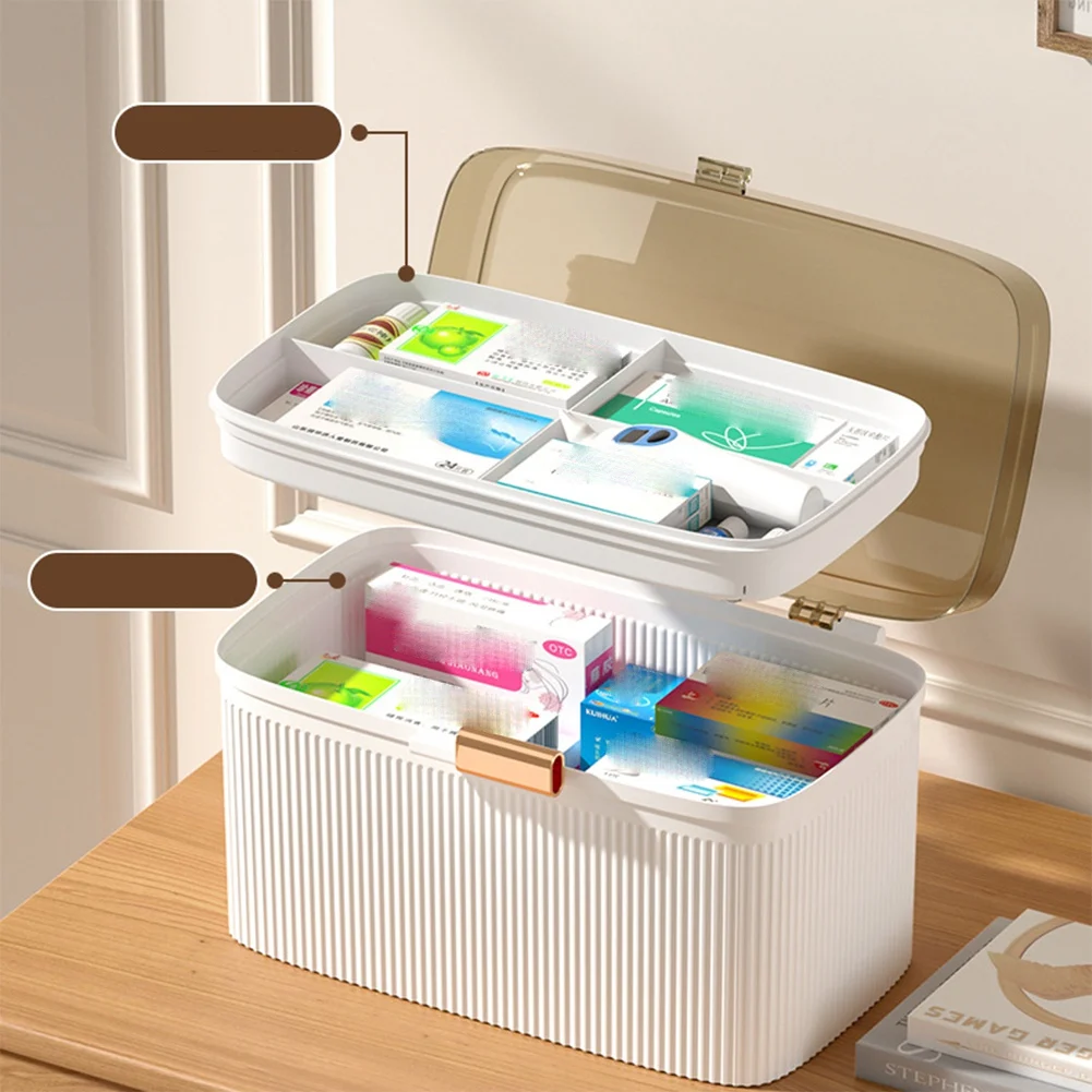 

AT44-1 Piece Clear 2 Tiers Storage Box Plastic Medicine Storage Box Big Capacity Emergency