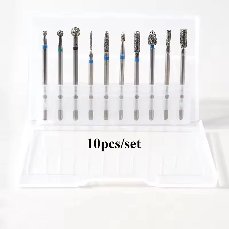 10 teile/satz Diamant Naill Bohrer Rotary Häutchen Grat Fräser Bohrer für Maniküre Nagel Datei Maschine Häutchen Sauber Werkzeug