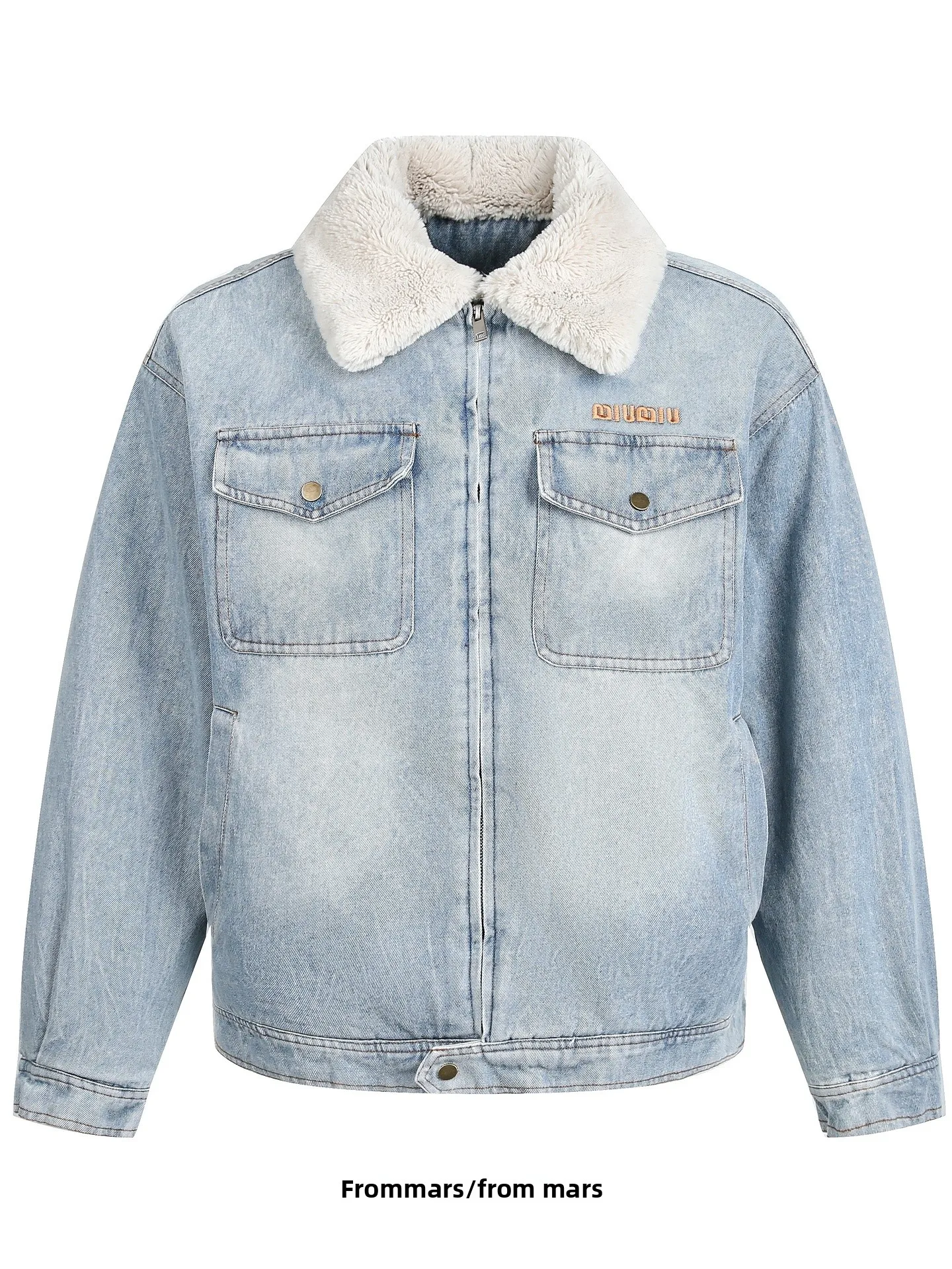 

Loose Fit Cotton Jaet from Youth Faion Casual Denim Patchwork Lamb Fur Autumn Winter Warm Collarl Coat for Teens